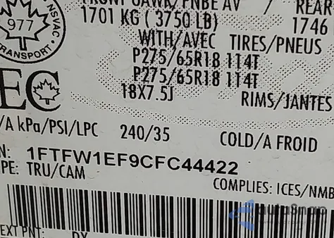 2012 Ford F-150 Xlt z USA, uszkodzony, nr VIN 1FTFW1EF9CFC44422